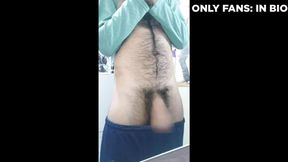 Masturbating my fat, hairy and long penis in my room