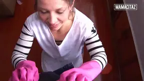 Messy BBC blowjobs with pink gloves