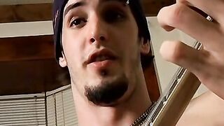 Straight guy playing guitar and jacking off his hairy cock