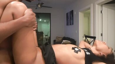 Curly hair ebony lightskin creampie shocked on kitchen counter