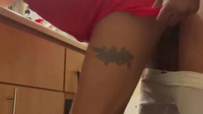 Petite Ebony Stripper Seducing Her BBC Roommate In Red Leather Dress