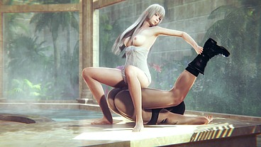 Futa Sofia Valmet and Koko Hekmatyar having fun in the bath house - Jormungand Hentai Parody