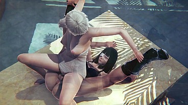 Futa Sofia Valmet and Koko Hekmatyar having fun in the bath house - Jormungand Hentai Parody