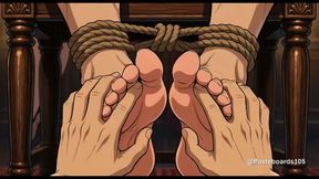 The Stage Show Volunteer - Roped To The Stage Chair, Hands On His Bare Armpits And Soles (2D Anime)