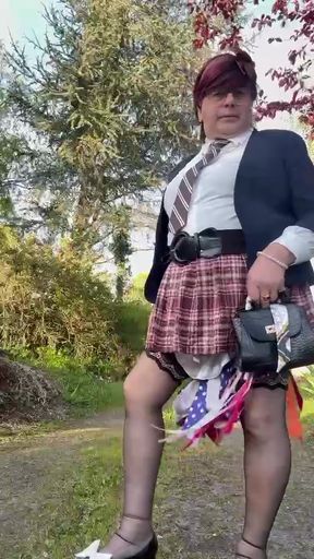 Dressed in a small short skirt for an evening