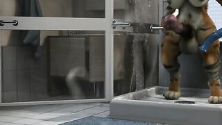 Futa tiger having fun sex toy into WC HD by h0rs3