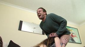 Stepdaughter fucked from her stepdad on the couch