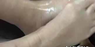 LACY STAR - Naughty British granny gives footjob before titty fucking