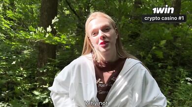 Russian sloppy whore takes 500 rubles for doggy in the forest