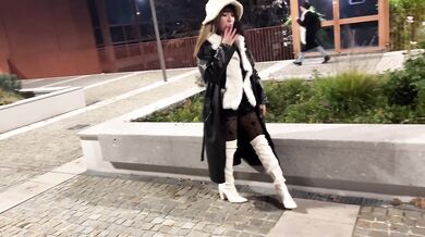 Fetish walk with white boots Miss Sandra Domina