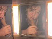 Transboy Mirror Oral, 3 angle throat fucking with a toy.