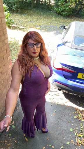 Sexy Crossdresser kellycd2022 in purple catsuit and heels
