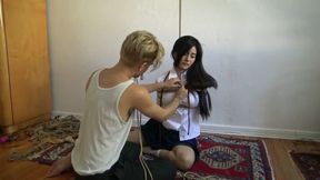 Amateur Japanese brunette Rae Lil Black suffers painful rope bondage orgasms in hardcore