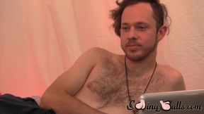 Pretty gay Woody Johnson cums hard after cock tugging