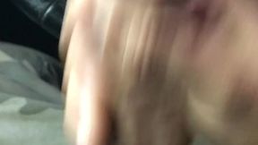 Close-up POV of big cock jerking off in car