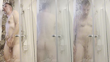 Wet shower of a muscular daddy