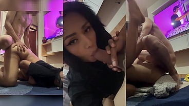 Tranny girlfriend make him cum twice in her ass