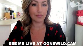 Sexy Blonde in Red Hearts Dress Teases in Kitchen