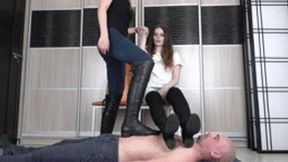 Grace & Emma - lick our boots while we are standing on you! 4K