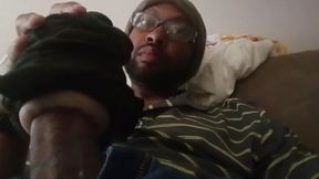 Big Black dick solo masturbation with a nutshot at end