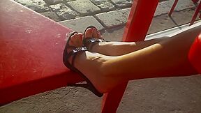 Hottie Sunbathing Her Exotic Legs And Feet In High Heels Outdoors