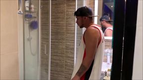 my muscular- str8- friends are taking a shower together