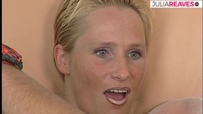 Blonde babe rides a massive cock after sucking a huge cock