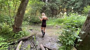 High heels boots in mud, wrecked boots, high heels boots in swamp, high heels in the forest, high heels sinking, high heels stuck, boots stuck