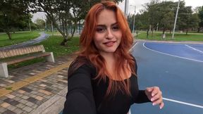 POV Public porn casting with busty teen redhead Latina