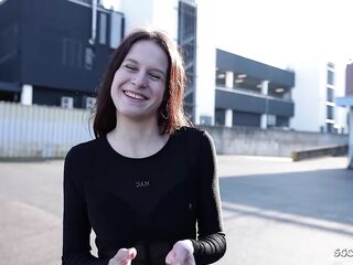 GERMAN SCOUT - Tiny Redhead Teen Peach Delina Pick Up for 1st Casting Bang