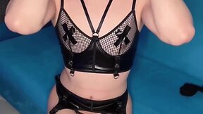 Femboy in sexy outfit tries on shoes and masturbates