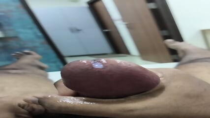 Masturbating dick to satisfying ejaculation