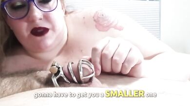 Tight cage buzzes while cuckold begs for mercy