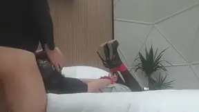 Milf in pantyhose and high heels, tied, blindfolded, gagged and fucked in every hole