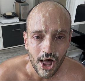 Filthy pig covered in oil, drool, snot and cum