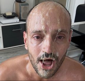 Filthy pig covered in oil, drool, snot and cum