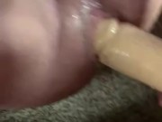 Mommy takes daddy to the room to peg his tight ass with a big fat cock!
