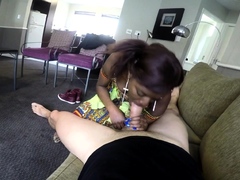 Amateur Black Slut Sloppy Sucks Cock POV