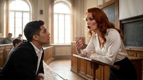 ep 4- jessica r. is a very sexy redhead university professor who rewards her best student after class with her pussy- porn in spanish-adio in spanish