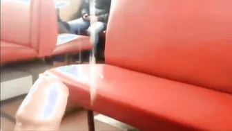 Twink masturbates and shoots a big cum load on public train
