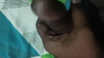 Bear with a big fat cock strokes himself in solo handjob session