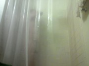 POV - Guy is playing with his flashlight in the shower