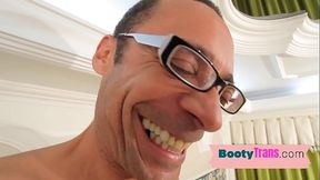 Bootylicious trans babe booty fucked in leather boots