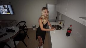 Petite Latina amateur sucks giant cock then rides it doggystyle