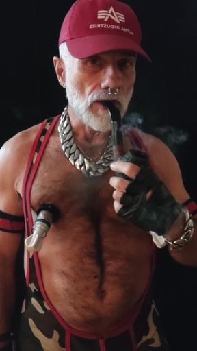 Stepdad Smoking Pipe and Pumping Nips