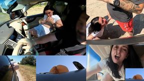 Pissing through the window and mouth piss on the road