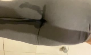 Wetting my grey leggings with my delicious warm pee.