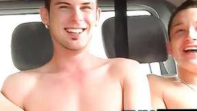 Three twinks have fantastic sexy 3some sex in the car