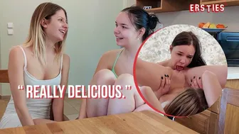 Hot German lesbians Sofia and Rebecca lick pussies and use glass dildo