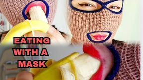 eating a banana with a mask